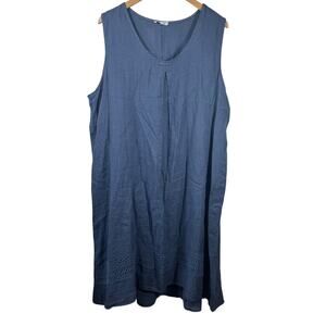 Rosemarine Dress Women 2X Blue 100% Linen Tank Midi/Maxi Lagenlook Coastal Beach